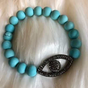 Marlyn Schiff Turquoise Evil Eye Stretch Bracelet
